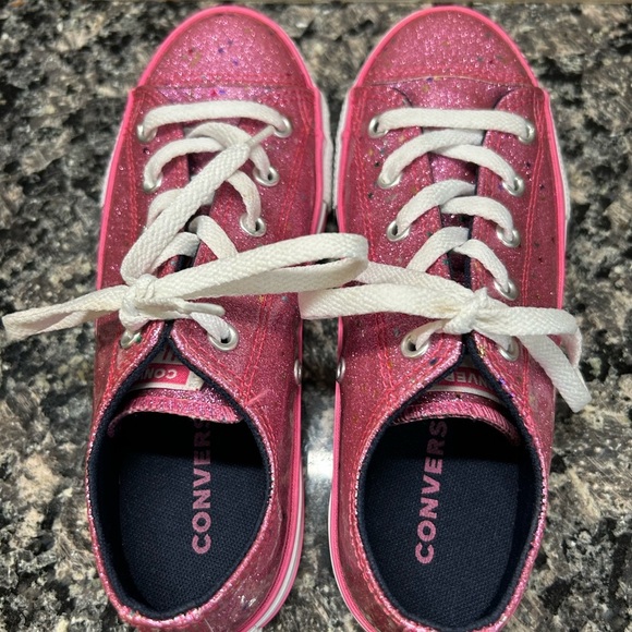 Converse Girl Youth Junior Size 3 Pink 665108C Sparkle Glitter Sneaker - Picture 9 of 10